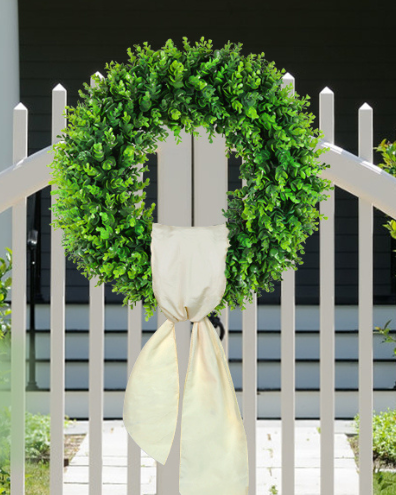 24 inch year round greenery boxwood without HELLO sign wreath for front door & outdoor decorr Decorations.