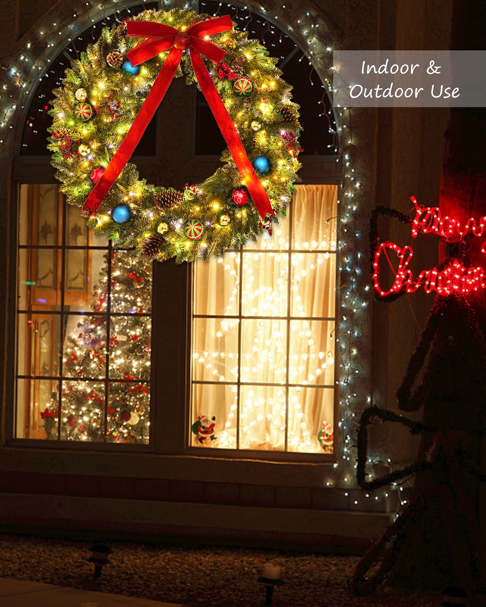 48 inch prelit large christmas wreath for front door and outdoor decor