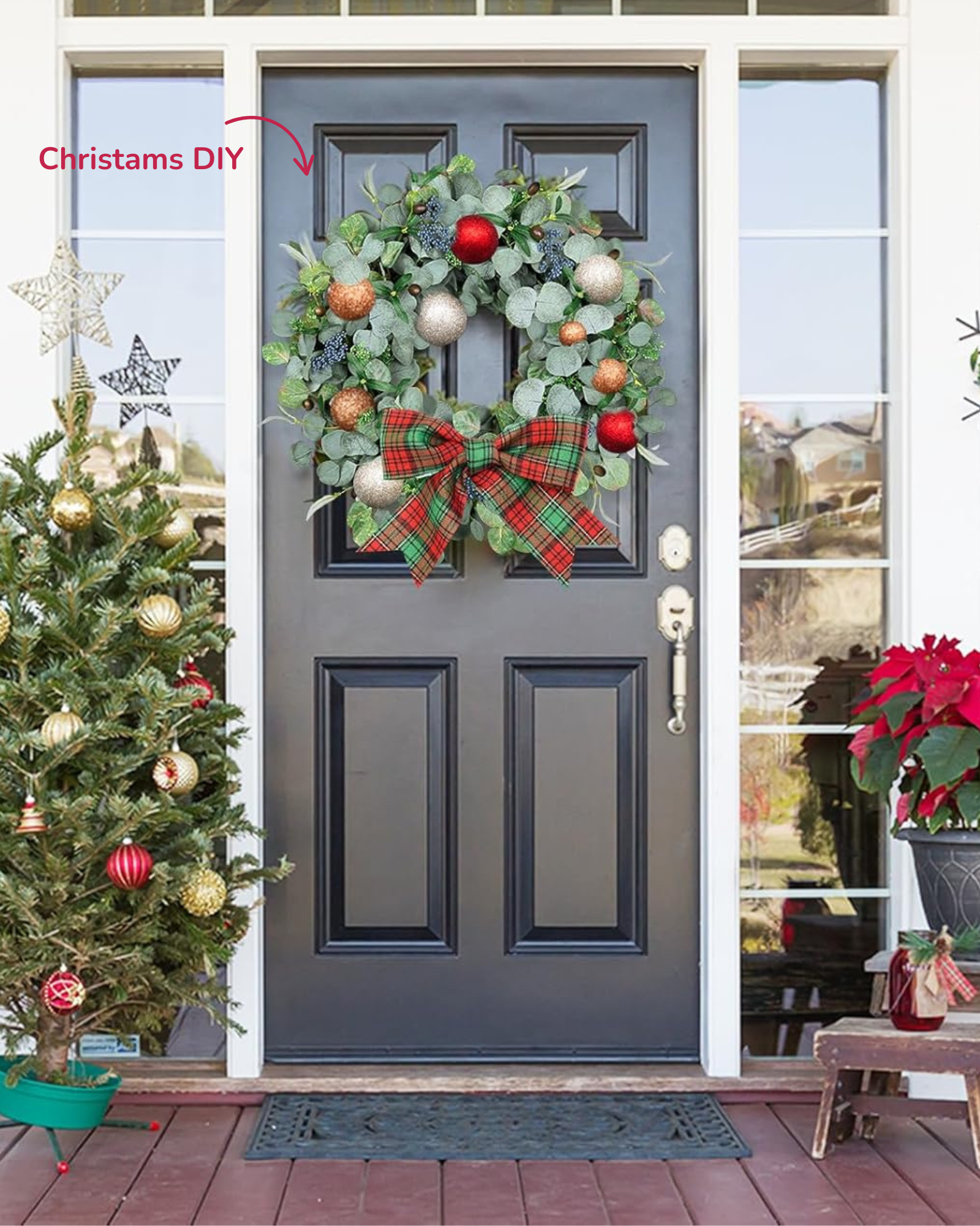 DIY 24 inch eucalyptus wreath to welcome Christmas.
