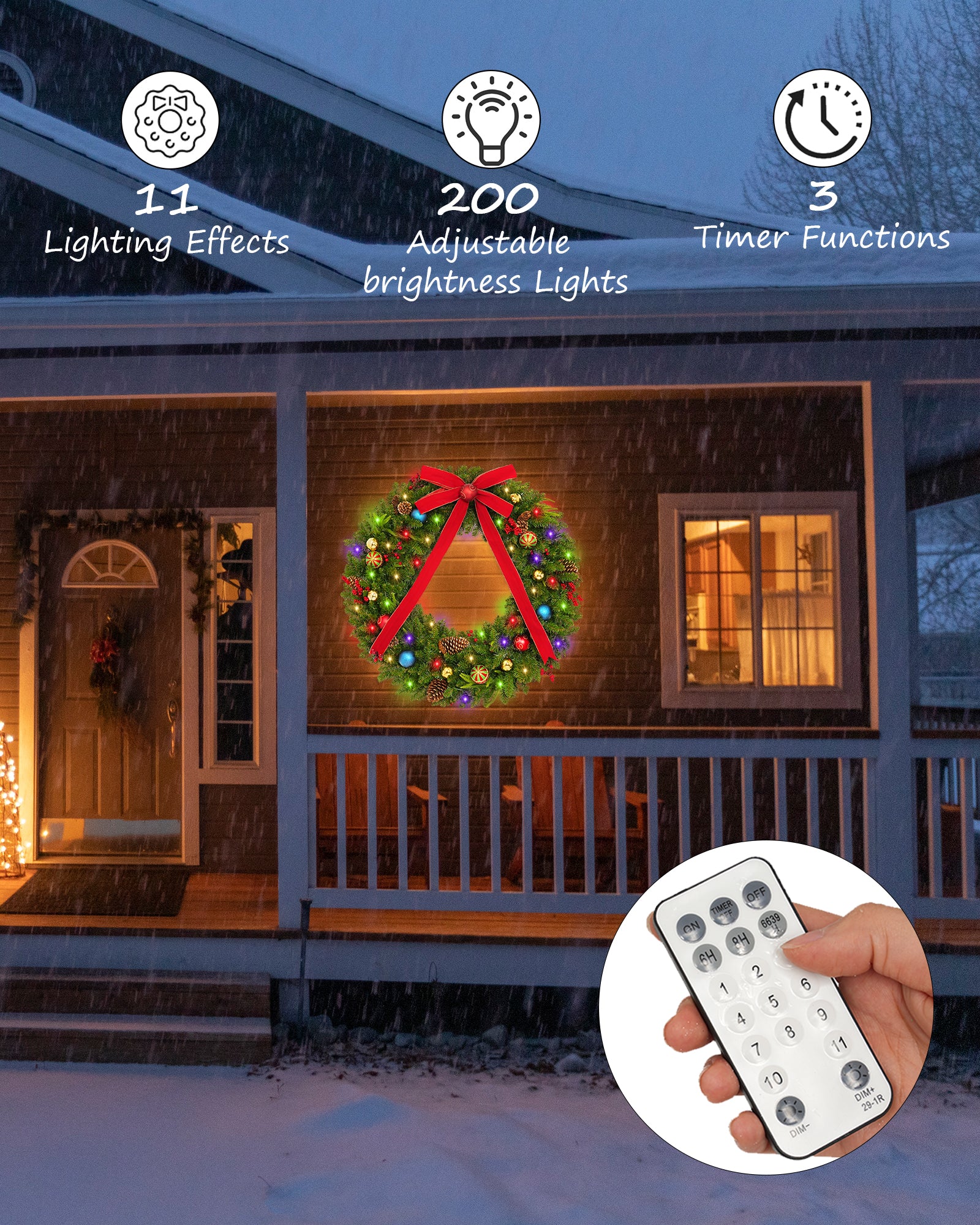 Remote control of 48 inch prelit large outdoor christmas wreath for front door