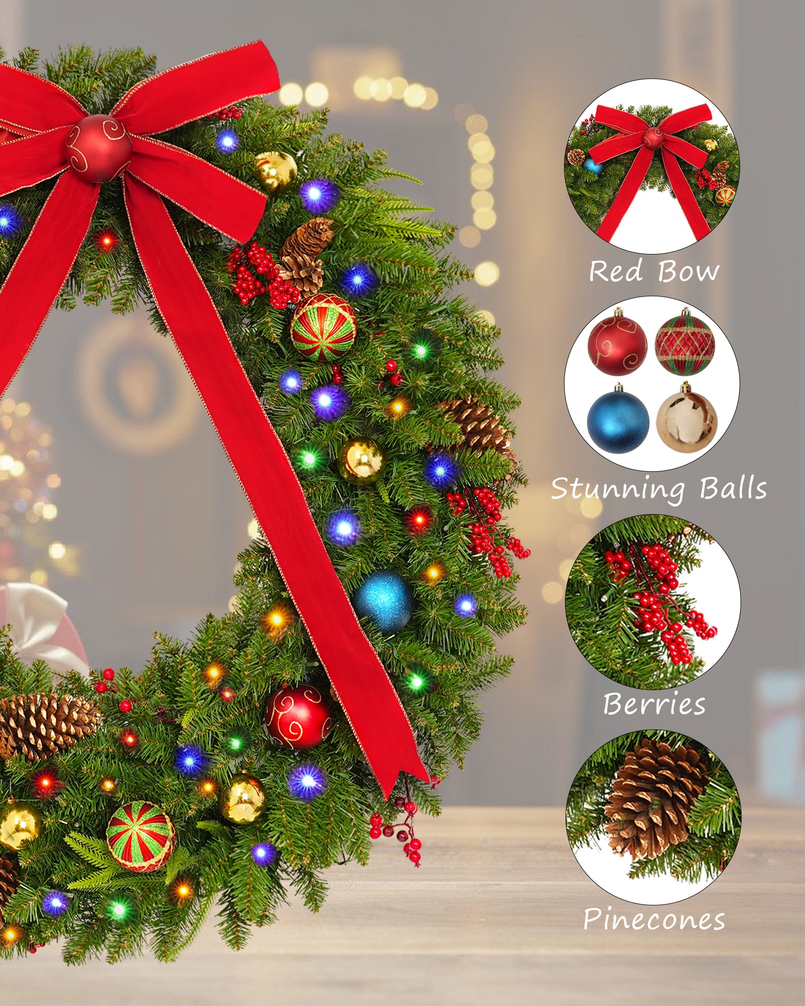 The details of 48 inch prelit large outdoor christmas wreath for front door decor