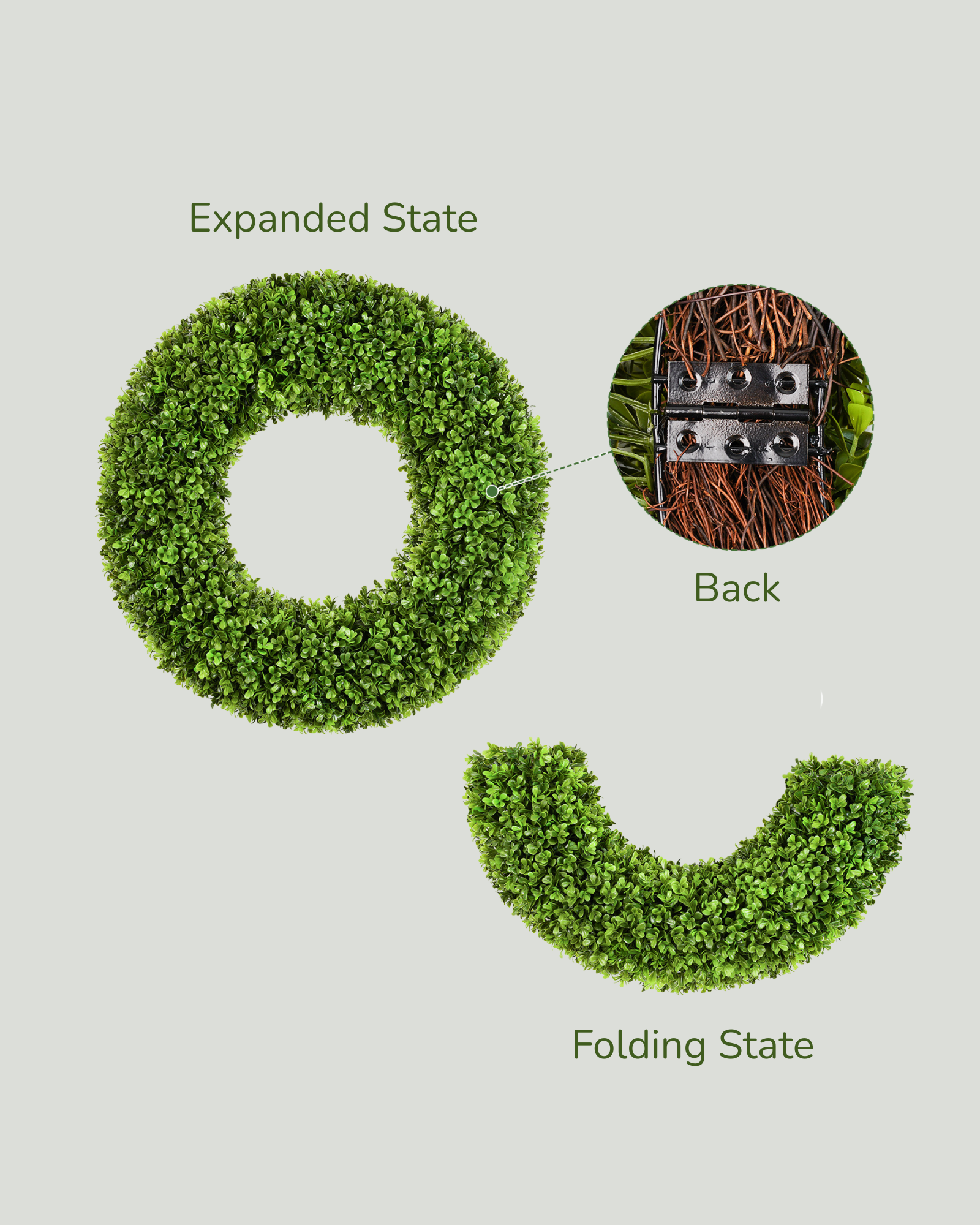 The foldable size image of 20 inch year round artificial boxwood wreath