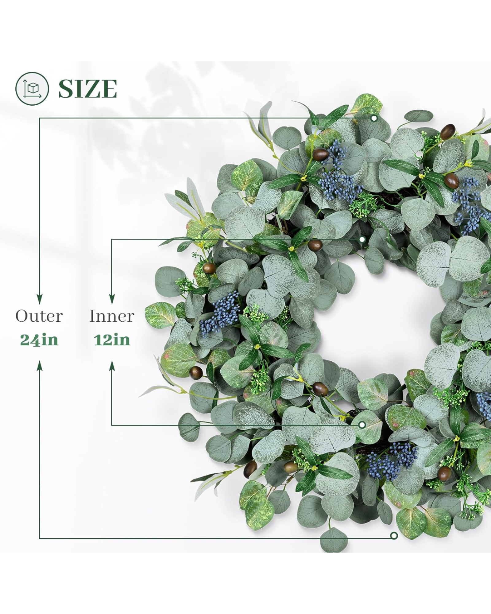 The size image of 24 inch year round eucalyptus wreath