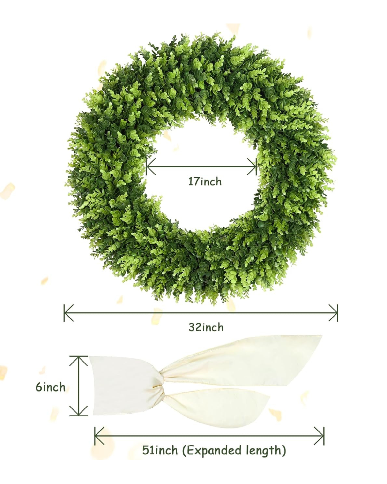 The size image of 32 inch year round large boxwood wreath for front door & outdoor decor.
