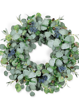 24'' All-Season Eucalyptus Wreath with Olive Leaves and Berries for Indoor & Outdoor Decor