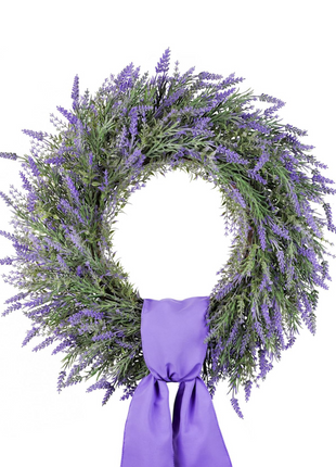 24'' All-Season Lavender Wreath with Dried-Style Blooms for Indoor & Outdoor Decor