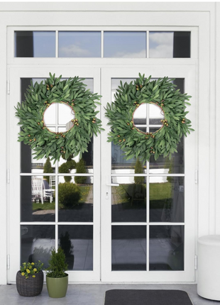24'' All-Season Green Olive Branch Eucalyptus Wreath for Indoor & Outdoor Decor