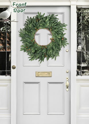 24'' All-Season Green Olive Branch Eucalyptus Wreath for Indoor & Outdoor Decor