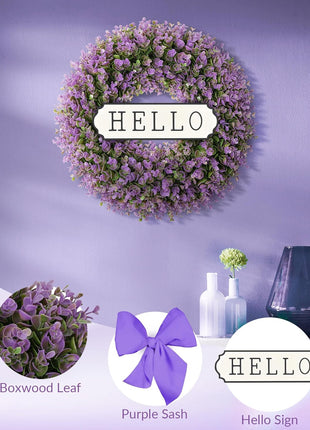18'' All-Season Boxwood Purple Wreaths for Indoor & Outdoor Decor
