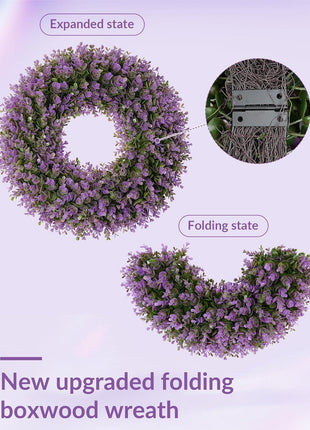 18'' All-Season Boxwood Purple Wreaths for Indoor & Outdoor Decor