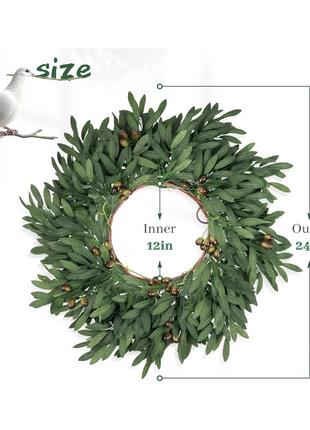 24'' All-Season Green Olive Branch Eucalyptus Wreath for Indoor & Outdoor Decor