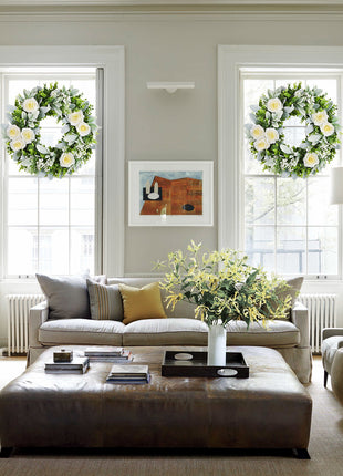 20'' All-Season Eucalyptus Boxwood Wreath with Roses for Indoor & Outdoor Decor