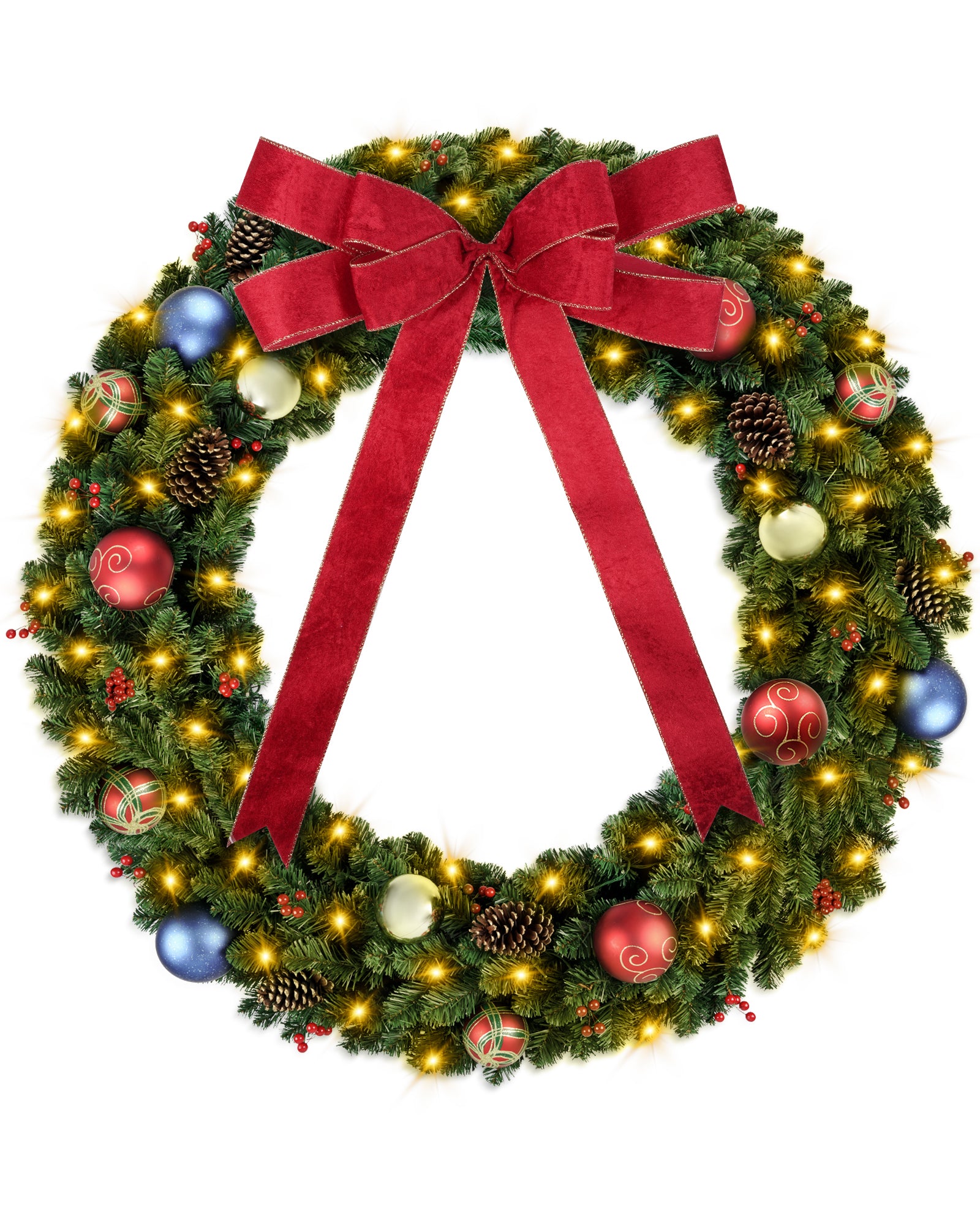 60 inch prelit large christmas wreath for front door & outdoor display