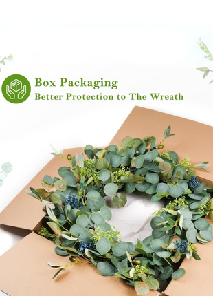 24'' All-Season Eucalyptus Wreath with Olive Leaves and Berries for Indoor & Outdoor Decor