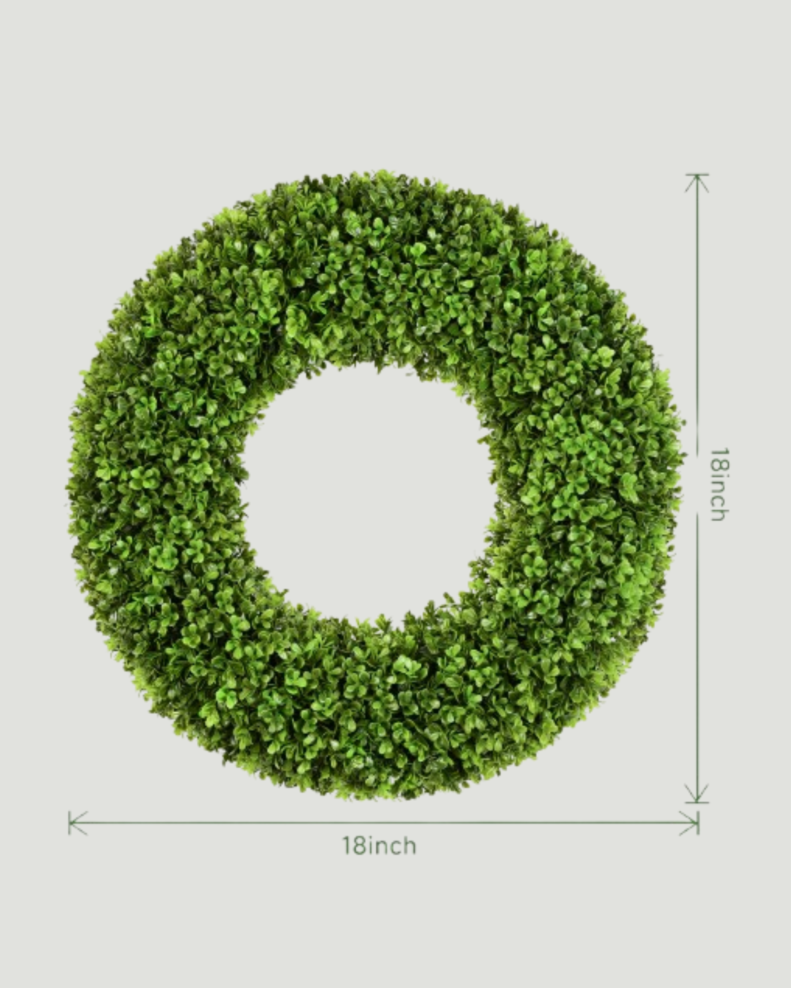 The size imgae of 20 inch year round artificial boxwood wreath for front door & outdoor decor.
