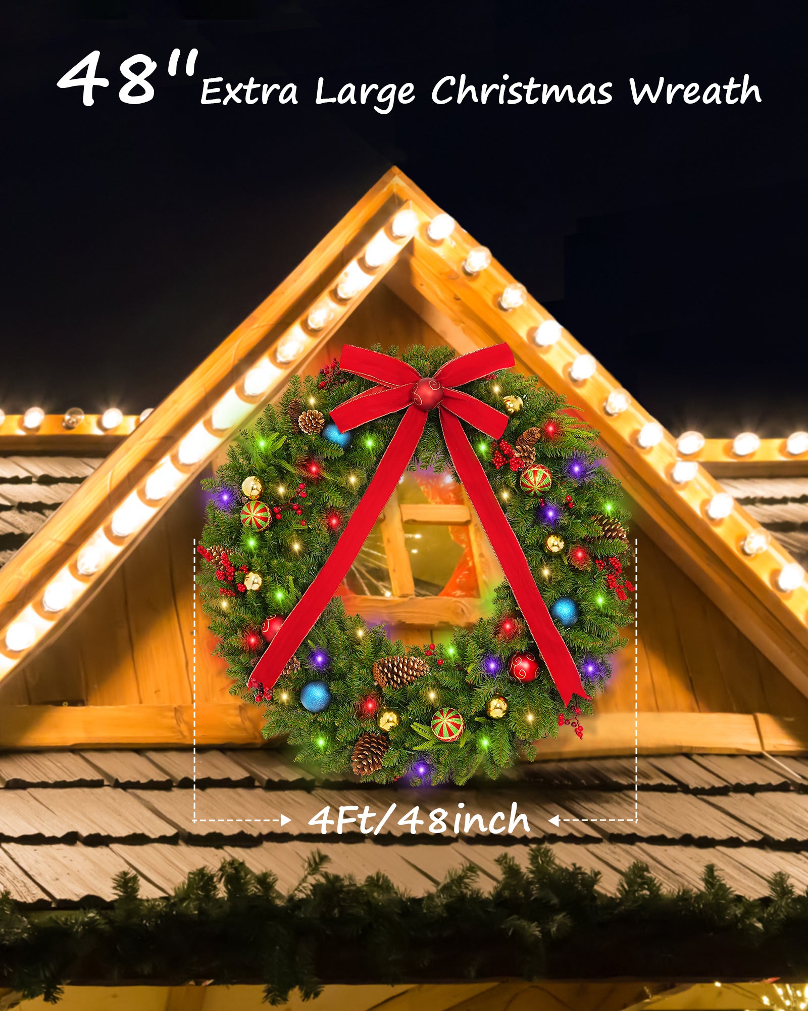 The size image of 48 inch prelit large outdoor christmas wreath for front door